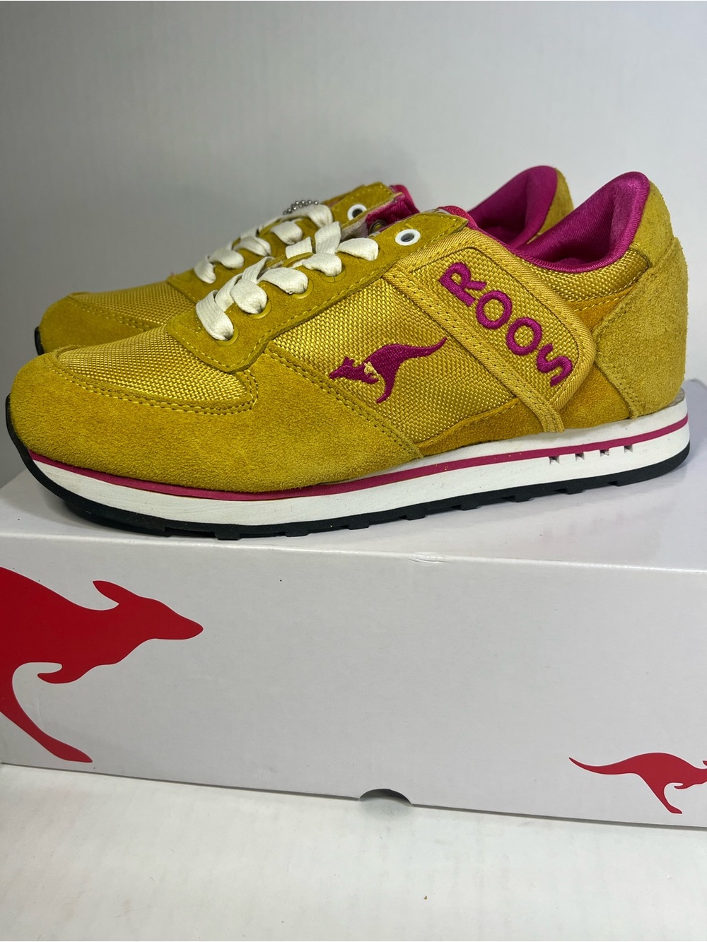 kangaROOS Women's Yellow Suede & Mesh Sneakers with Pink Accents